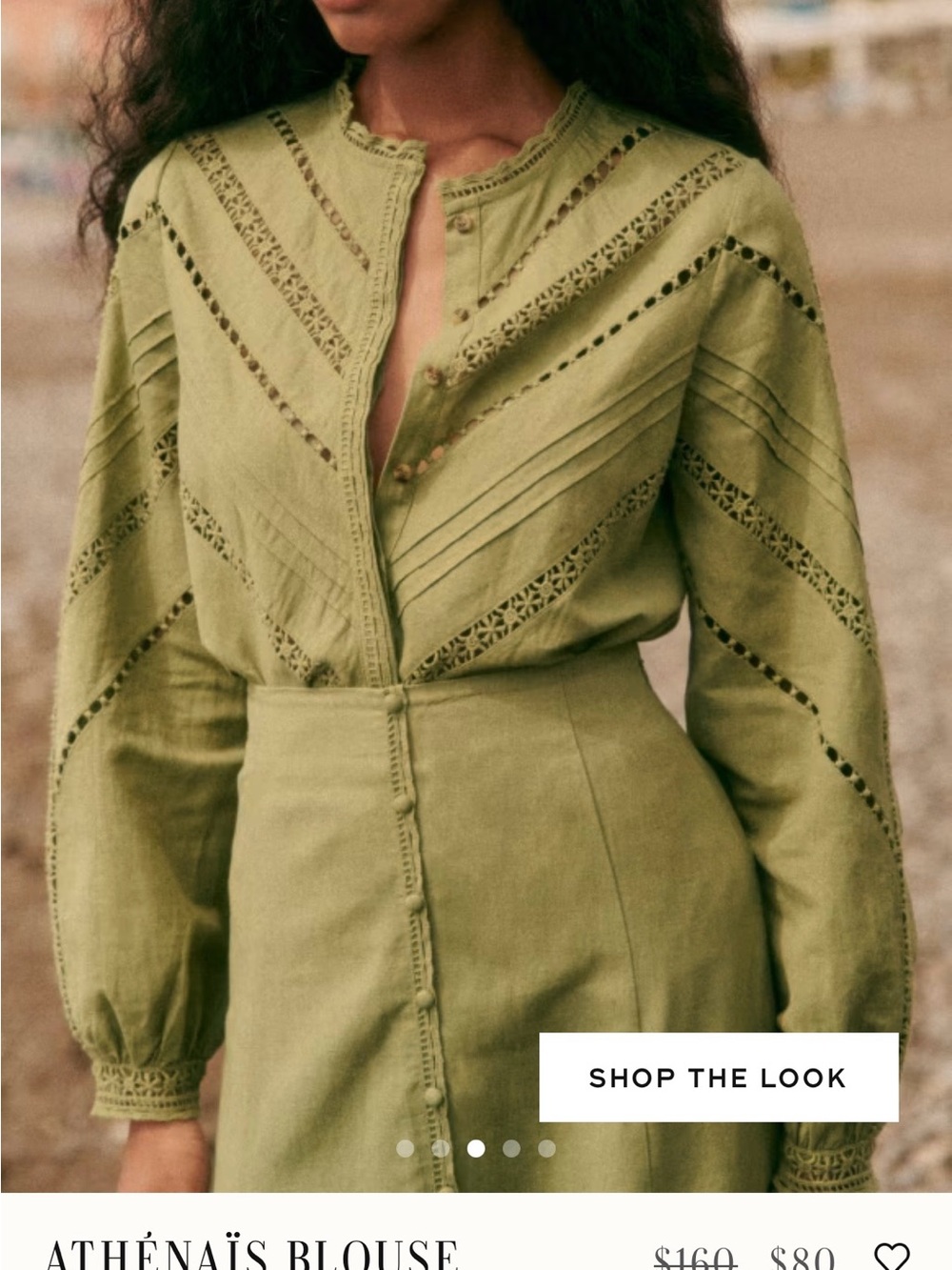Lace-Trim Olive Green Blouse